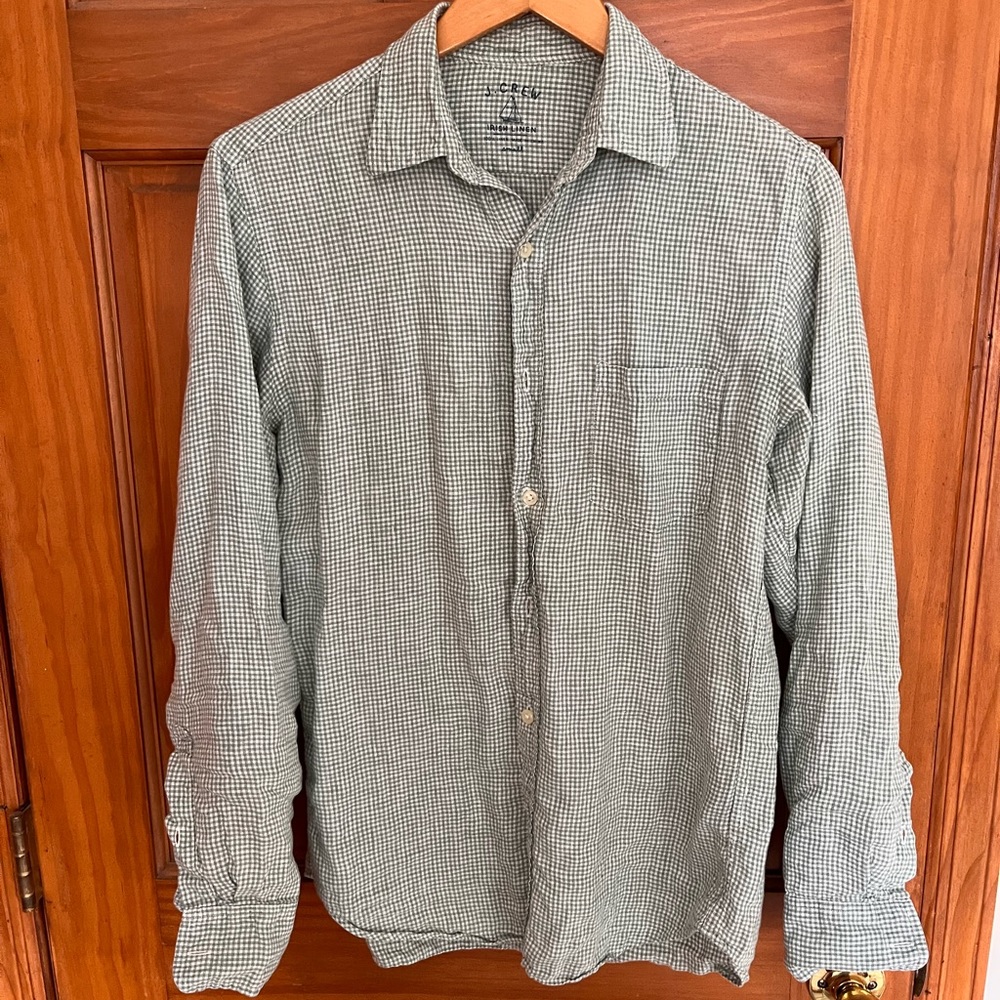 J. Crew Green Irish Linen Button Down